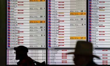 Canceled Southwest flights are displayed at Dallas Love Field Airport in Dallas on January 30.