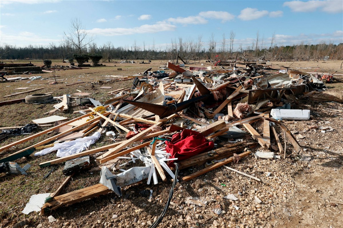 <i>Butch Dill/AP</i><br/>Debris from a tornado that ripped through Central Alabama last week is seen along County Road 140 on Saturday