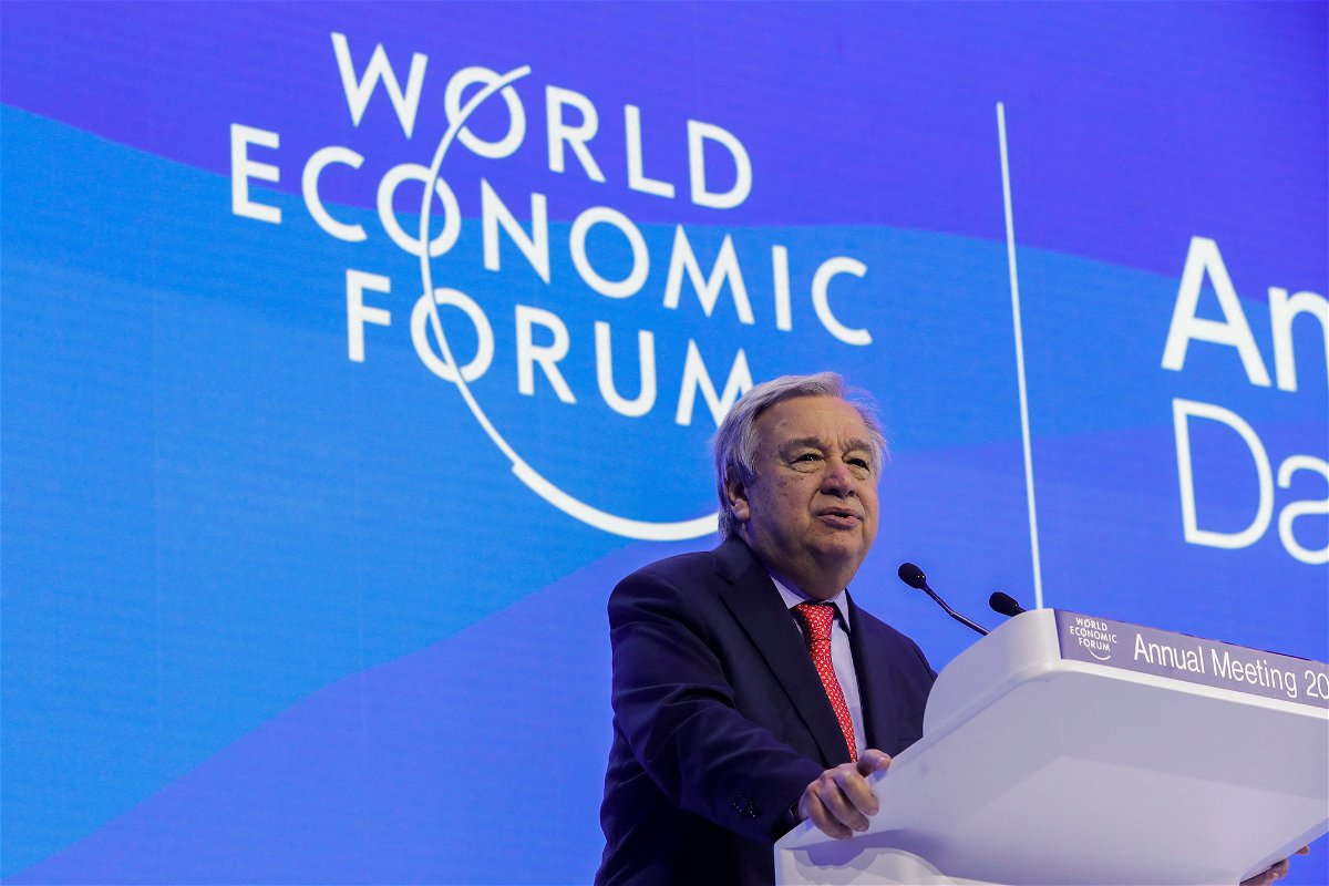 <i>Arnd Wiegmann/Reuters</i><br/>United Nations Secretary-General António Guterres addresses the World Economic Forum