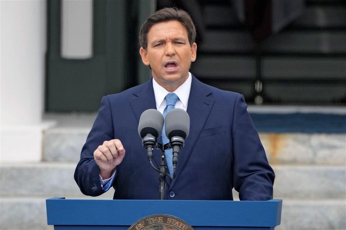 <i>Lynne Sladky/AP</i><br/>The administration of Florida Gov. Ron DeSantis' is blocking a new course for high school students on African American studies. DeSantis is here in Tallahassee on January 3