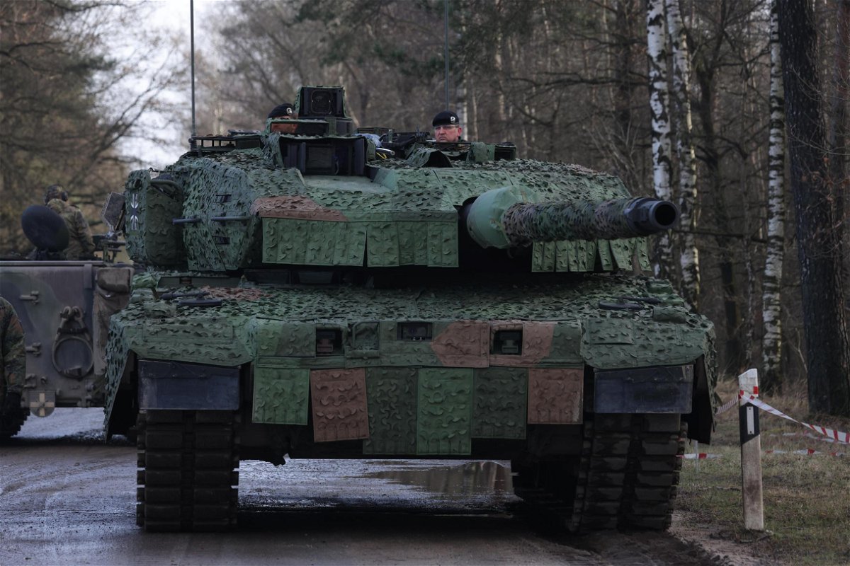 <i>Sean Gallup/Getty Images Europe/Getty Images</i><br/>A Leopard 2 tank is seen at the Bundeswehr Army training grounds in February 2022