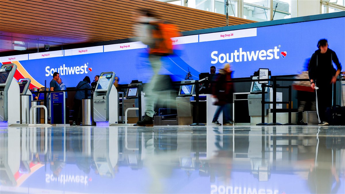 <i>Michael Ciaglo/Getty Images</i><br/>A winter storm in Denver has caused hundreds of flight cancellations at Denver International Airport on Wednesday. Pictured are Southwest Airlines check-in counters at Denver International Airport on December 28