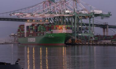 The container ship Ever Libra (TW) is moored at the Port of Los Angeles on November 21