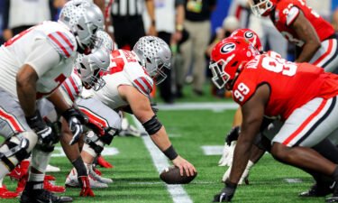 The Ohio State Buckeyes offense lines up against the Georgia Bulldogs defense during the third quarter Saturday in Atlanta.