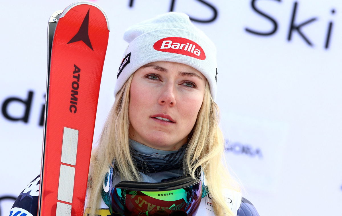 <i>Pierre Teyssot/AFP/AFP via Getty Images</i><br/>Shiffrin stands on the podium Sunday after winning the giant slalom in Kranjska Gora