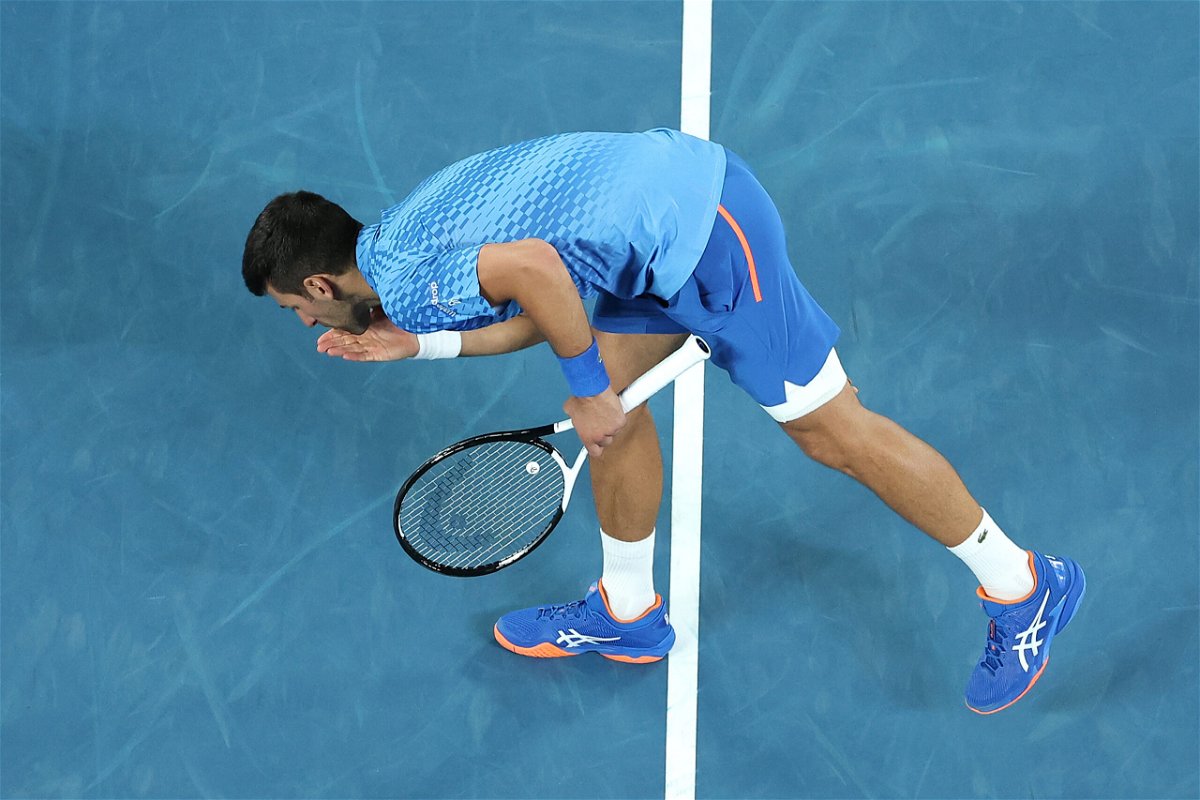 <i>Cameron Spencer/Getty Images</i><br/>Novak Djokovic celebrates after beating Alex de Minaur to reach the quarterfinals.