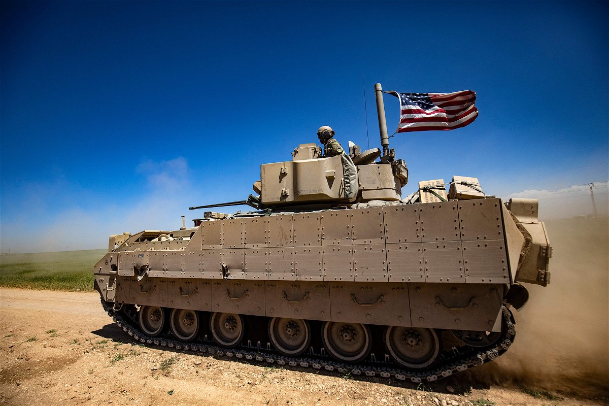 <i>Delil souleiman/AFP/Getty Images</i><br/>The US's latest aid to Ukraine include Bradley Fighting Vehicles and advanced long-range rocket systems. A US Bradley Fighting Vehicle is pictured in Syria's northeastern Hasakeh province