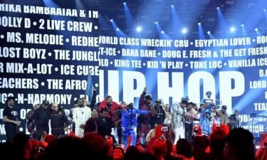 Rappers from multiple generations team up for a performance paying tribute to 50 years of hip-hop.