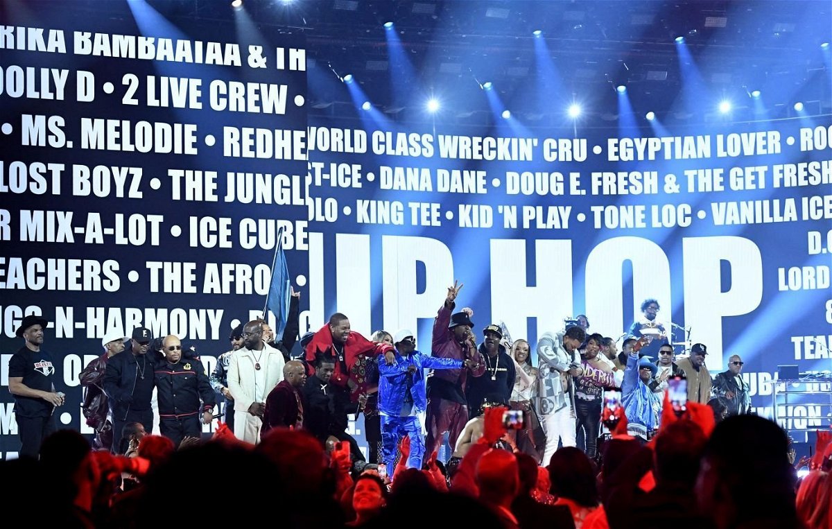 <i>Valerie Macon/AFP/Getty Images</i><br/>Rappers from multiple generations team up for a performance paying tribute to 50 years of hip-hop.