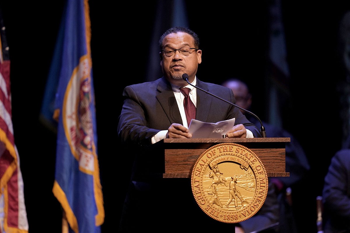 <i>Abbie Parr/AP/FILE</i><br/>Minnesota Attorney General Keith Ellison delivers a speech during his inauguration for his second term on January 2 in St. Paul