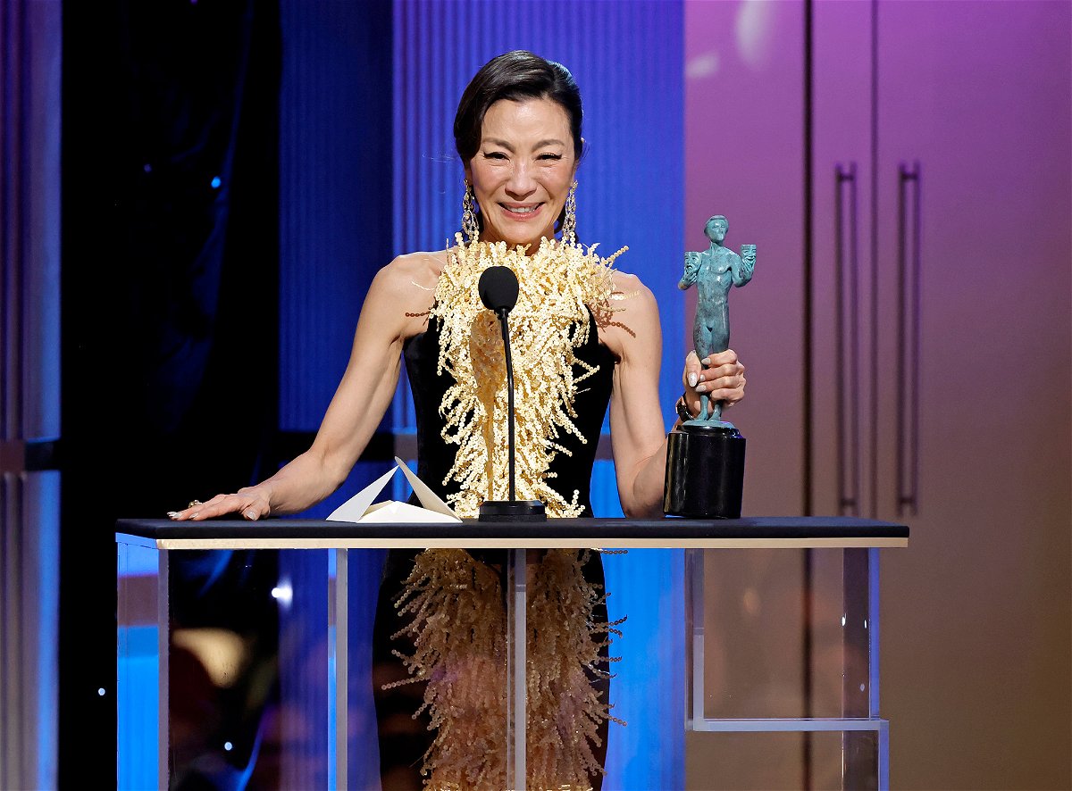 <i>Kevin Winter/Getty Images</i><br/>Michelle Yeoh won a historic 2023 Screen Actors Guild award Sunday for outstanding performance by a female actor in a lead role for 'Everything Everywhere All at Once.'