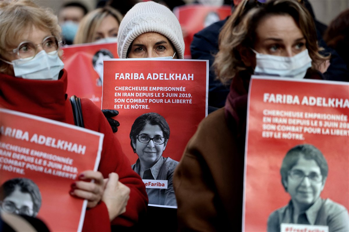 <i>Thomas Coex/AFP/Getty Images/FILE</i><br/>Colleagues of the French-Iranian academic Fariba Adelkhah gather at Sciences Po