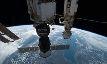 The Soyuz MS-22 (foreground) is pictured here in October docked to a module of the International Space Station