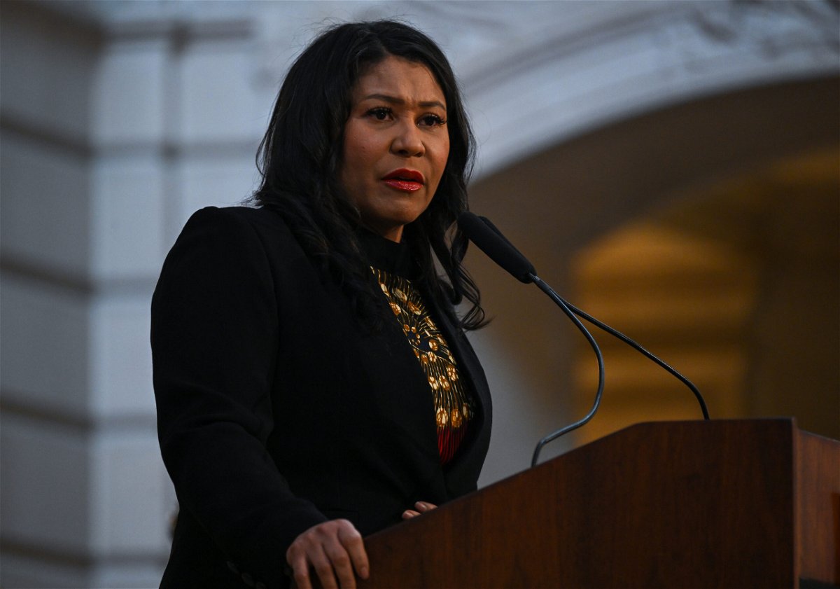 <i>Tayfun Coskun/Anadolu Agency/Getty Images</i><br/>Mayor London Breed speaks during the 2023 Black History Month Kick-off Celebration at City Hall in San Francisco