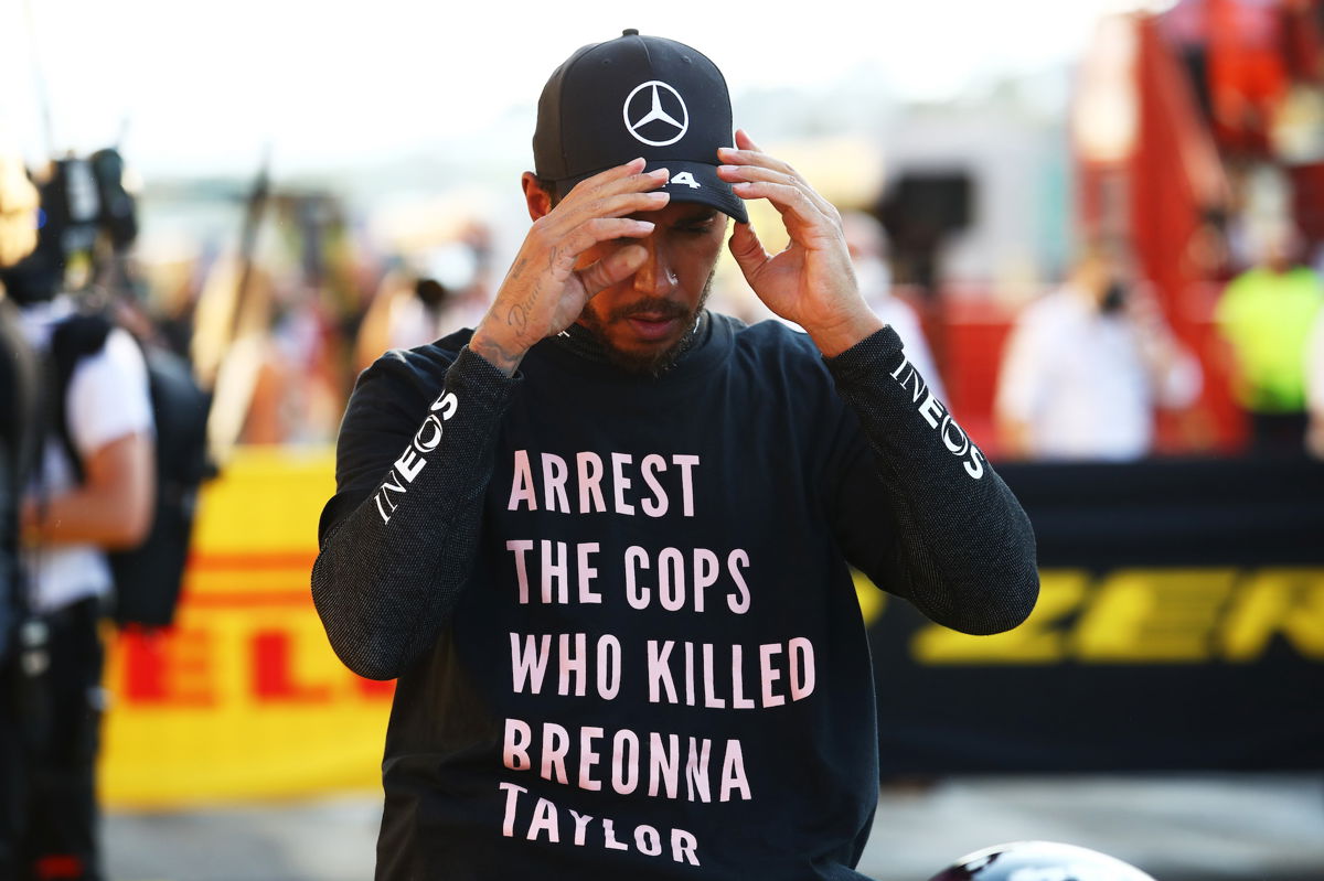 <i>Bryn Lennon/Getty Images/FILE</i><br/>Hamilton wore a shirt in tribute to the late Breonna Taylor.