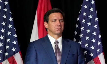Florida Gov. Ron DeSantis looks on after announcing a proposal for Digital Bill of Rights on February 15 at Palm Beach Atlantic University in West Palm Beach