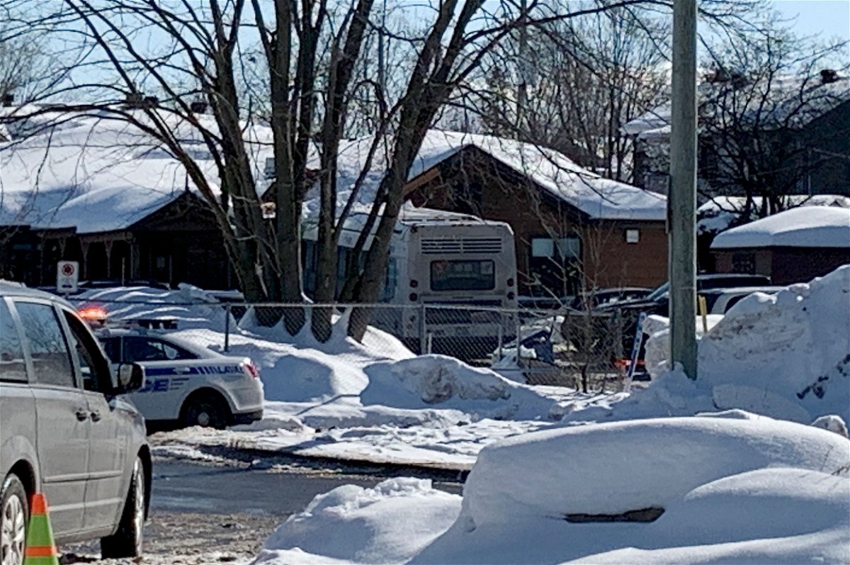 <i>Anne-Sophie Thill/AFP/Getty Images</i><br/>Police secure the scene where a bus crashed into a day care center on February 8.