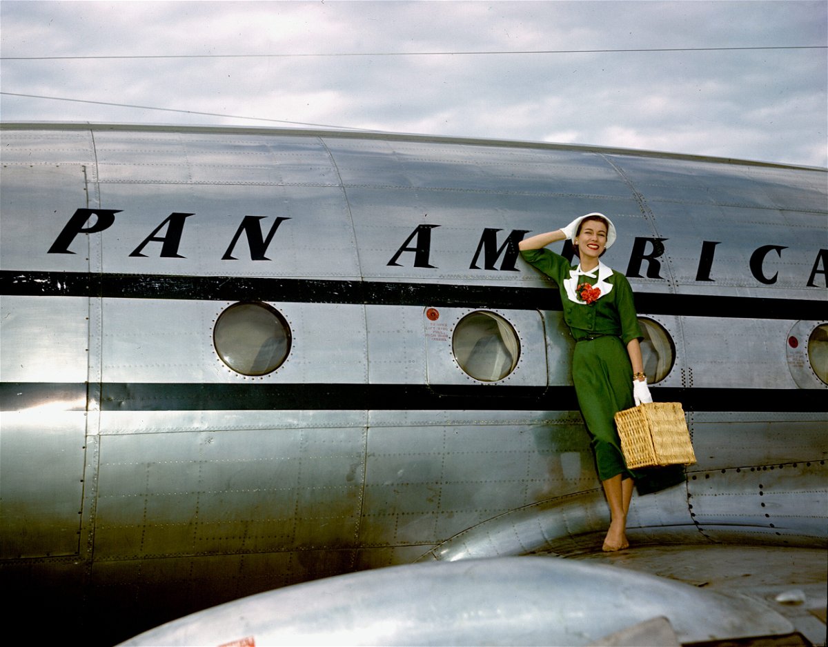 <i>Ivan Dmitri/Michael Ochs Archives/Getty Images</i><br/>A model poses as a passenger walking off the Pan American Clipper 