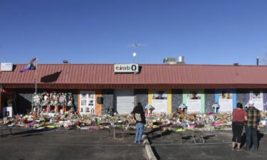 The Colorado Springs nightclub Club Q has announced plans to reopen this year. Pictured is a makeshift memorial outside Club Q days after the shooting.