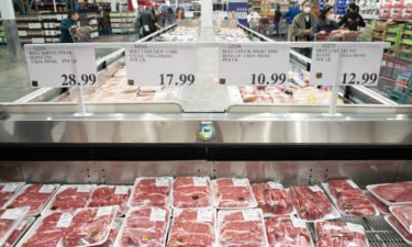 Inflation surprisingly rose in January. Packages of beef are displayed for sale at a supermarket on January 12
