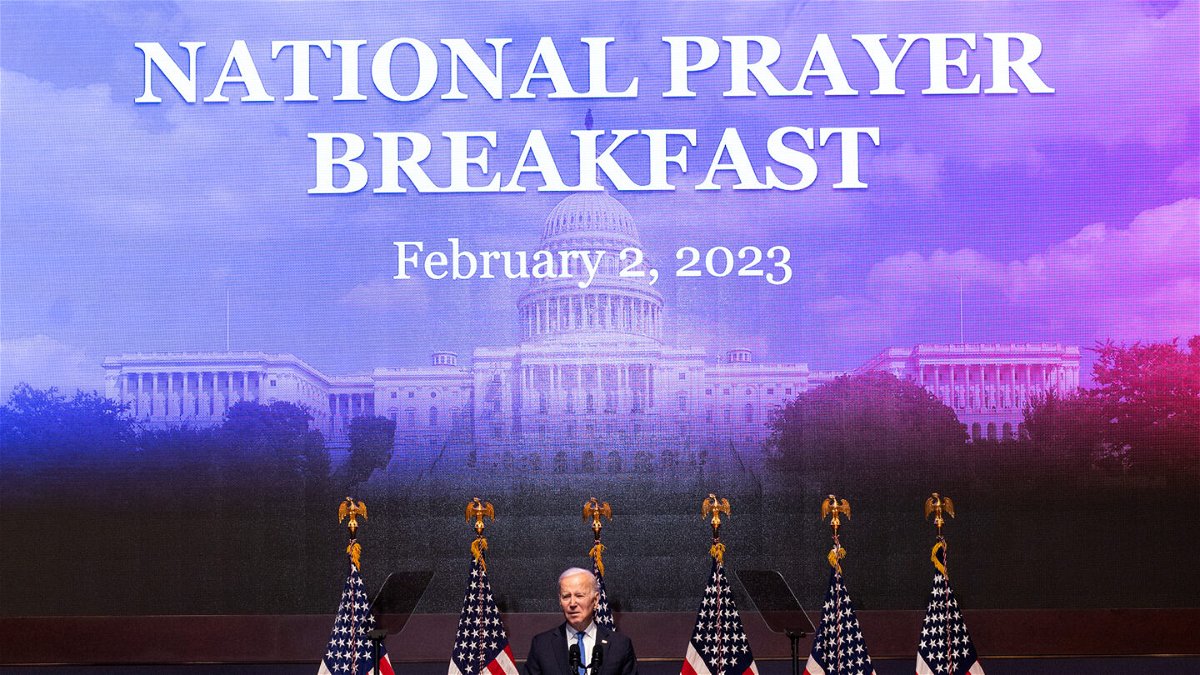 <i>Kevin Dietsch/Getty Images</i><br/>President Joe Biden delivers remarks at the National Prayer Breakfast at the U.S. Capitol on February 2 in Washington.