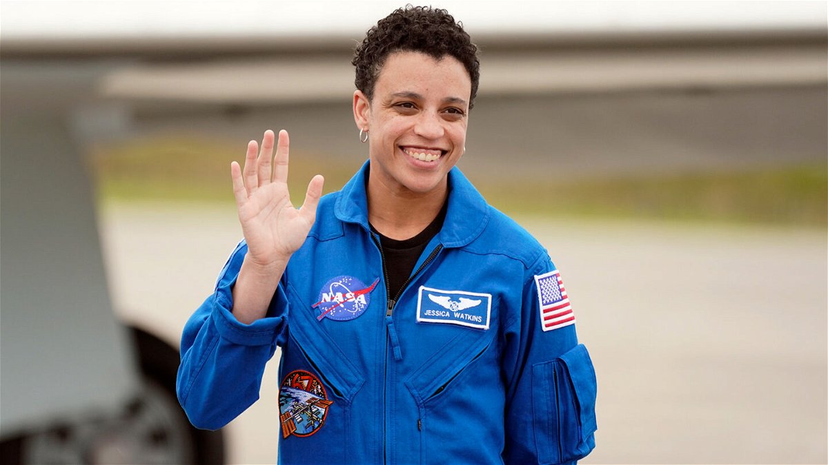 <i>John Raoux/AP</i><br/>NASA astronaut Jessica Watkins arrives at Kennedy Space Center in Florida in April 2022 with her fellow SpaceX Crew-4 astronauts. The crew was set to launch on a six-month journey to the International Space Station.