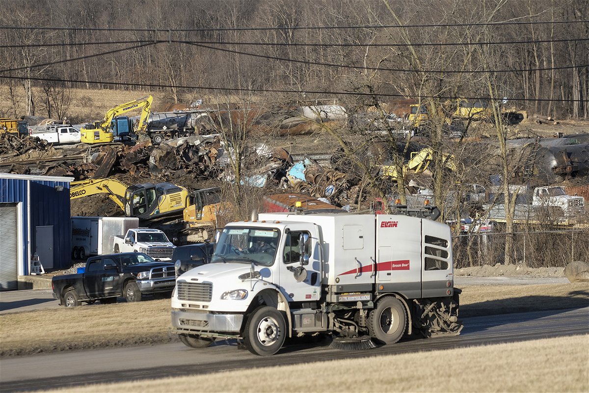 <i>Matthew Hatcher/Bloomberg/Getty Images</i><br/>Work crews and contractors remove and dispose of wreckage from a Norfolk Southern train derailment in East Palestine