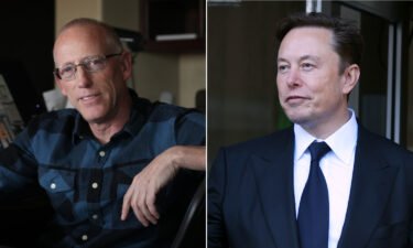 Elon Musk (L) defended "Dilbert" creator Scott Adams