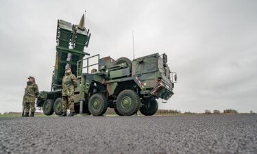A combat-ready Patriot anti-aircraft missile system stands on the airfield of Schwesing military airport.