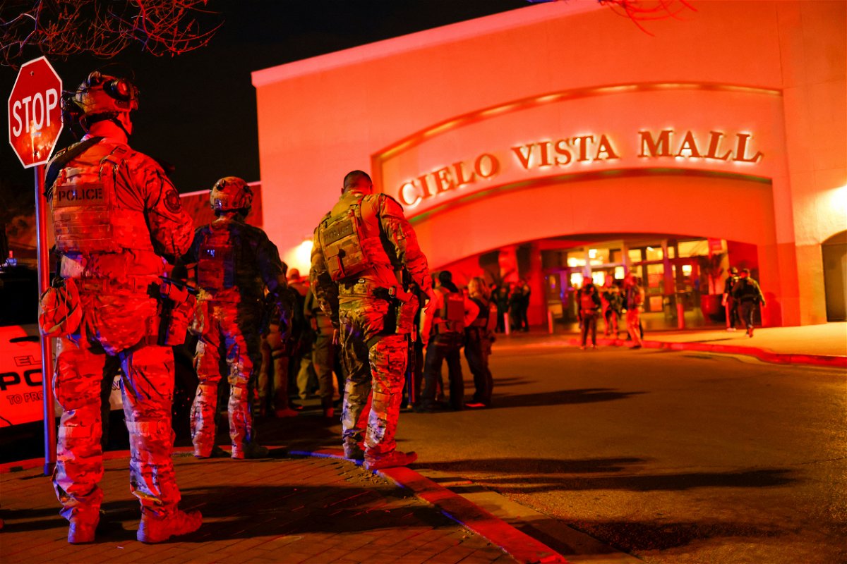 <i>Jose Luis Gonzalez/Reuters</i><br/>Law enforcement members gather outside the Cielo Vista Mall after a shooting