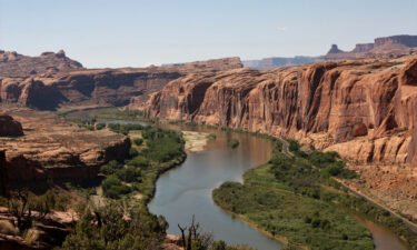 A view of the Colorado River from the Moab Rim trail in Utah.
