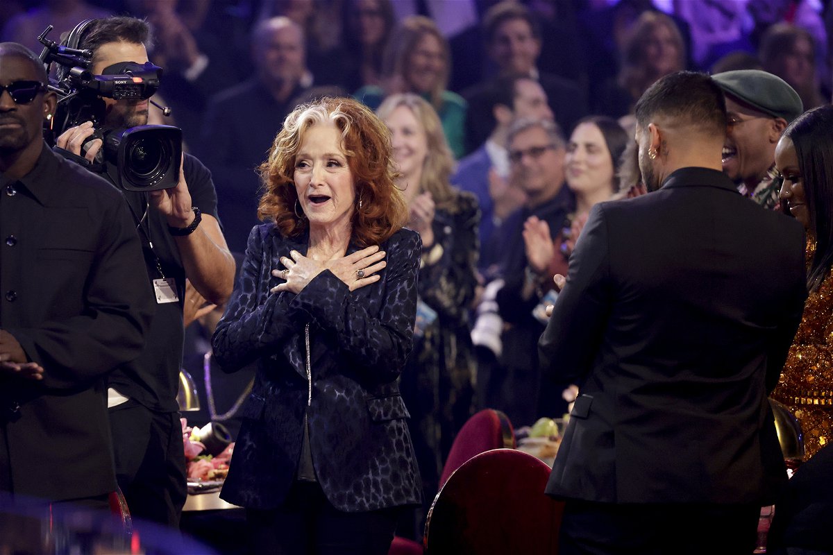 <i>Francis Specker/CBS/Getty Images</i><br/>Bonnie Raitt looked stunned when her win for 