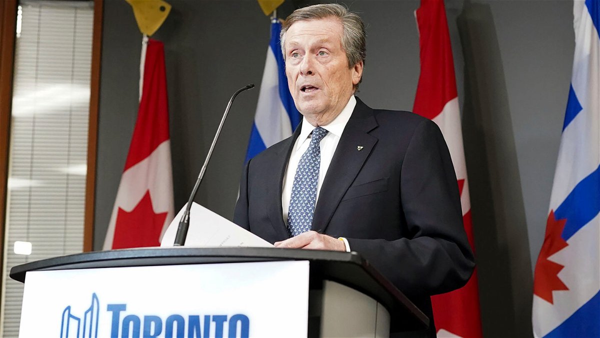 <i>Arlyn McAdorey/AP</i><br/>Toronto Mayor John Tory speaks during a news conference at City Hall in Toronto on Friday. Tory says he is resigning after acknowledging he had an affair with a former staffer.