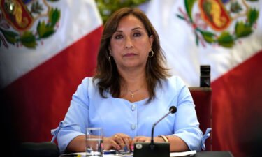 Peruvian President Dina Boluarte gives a press conference at the government palace in Lima