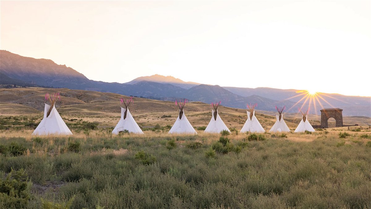 Yellowstone Revealed: North Entrance teepees at sunset
