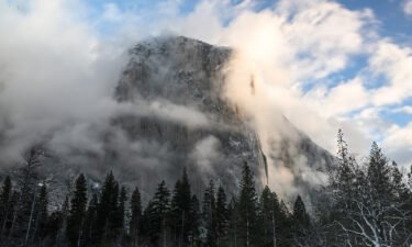 A view of El Capitan as snow blanked Yosemite National Park in California on February 22. The park will partially reopen on March 18.
