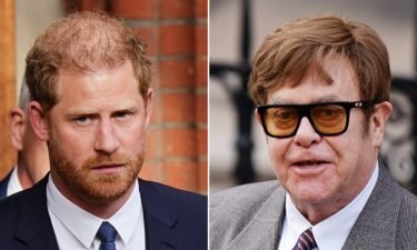 Britain's Prince Harry (left) and Elton John are pictured here on March 27 in a split image.