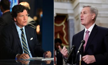 Fox News host Tucker Carlson (left) and House Speaker Kevin McCarthy are pictured here in a split image.