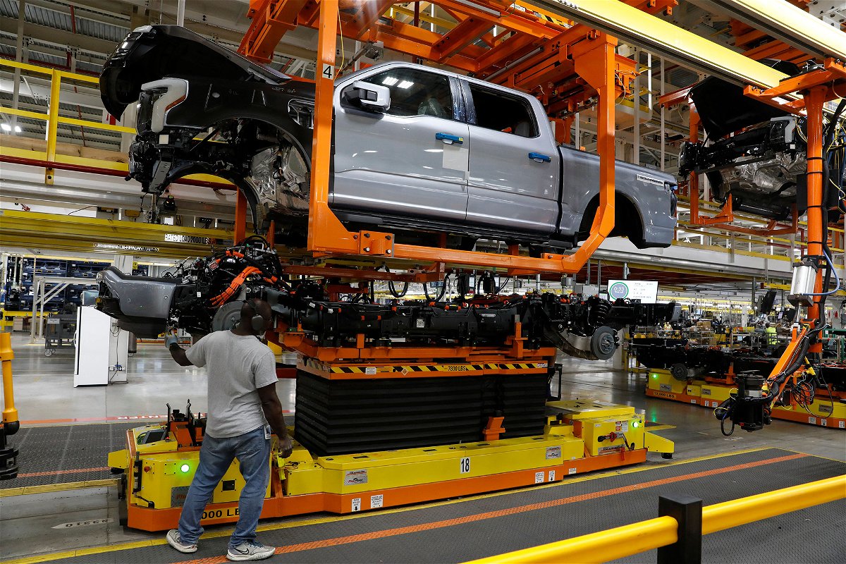 <i>Jeff Kowalsky/AFP/Getty Images</i><br/>Ford will lose $3 billion on its sales of electric vehicles to consumers this year. Pictured is a Ford production plant in Dearborn