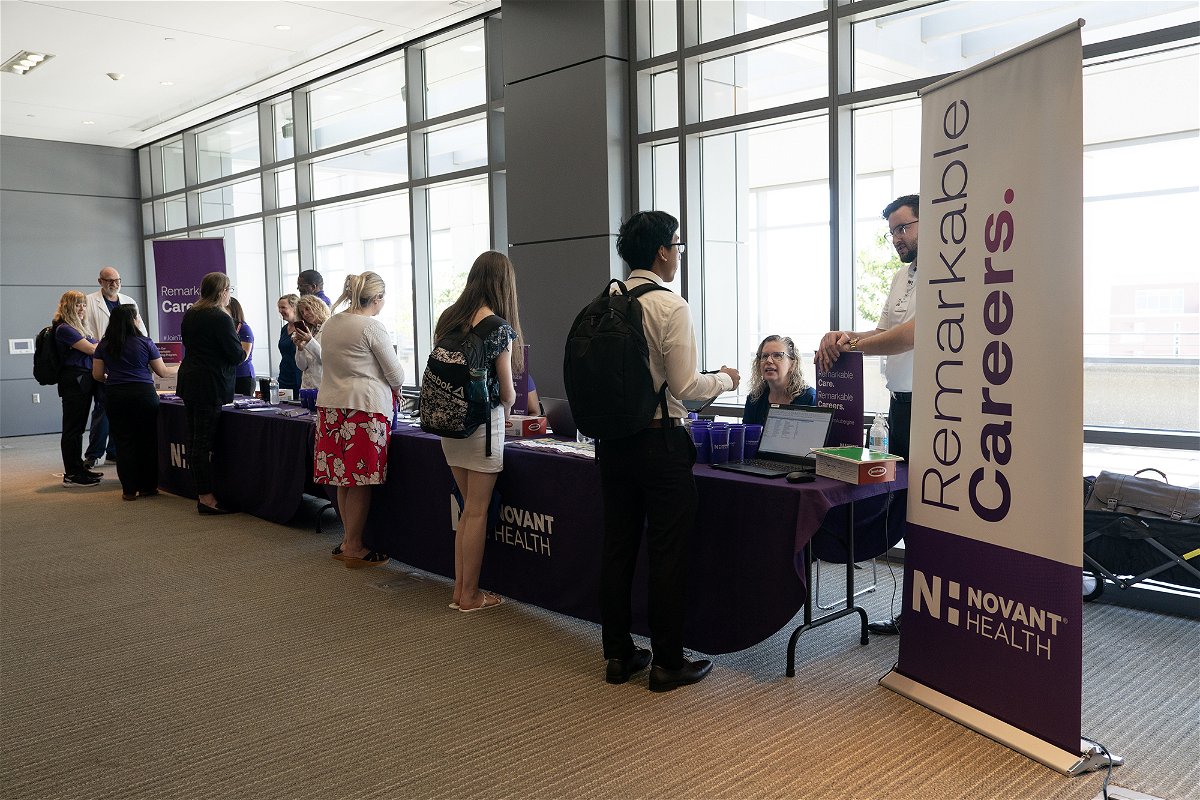 <i>Allison Joyce/BloombergGetty Images</i><br/>Attendees at a healthcare career fair at Cape Fear Community College in Wilmington