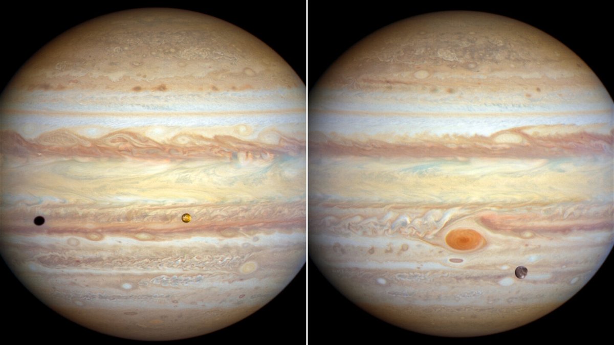 <i>NASA</i><br/>The Hubble Space Telescope captured these images of Jupiter. (From left) In November 2022