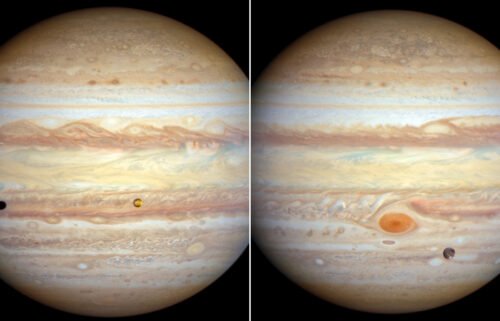 The Hubble Space Telescope captured these images of Jupiter. (From left) In November 2022