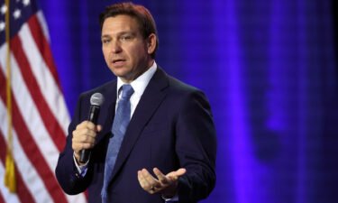 Florida Gov. Ron DeSantis speaks to Iowa voters gathered at the Iowa State Fairgrounds on March 10 in Des Moines.