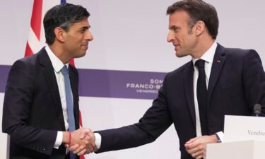 Britain's Prime Minister Rishi Sunak and French President Emmanuel Macron at the Elysee Palace in Paris on Friday.