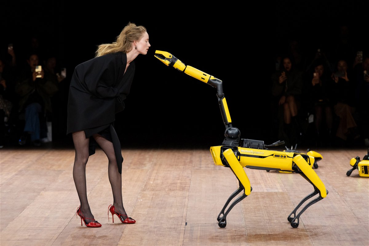 <i>Francois Durand/Getty Images</i><br/>Pictured here is a performance by a model with a robot at the Coperni Womenswear Fall Winter 2023-2024 show during Paris Fashion Week on March 3 in Paris