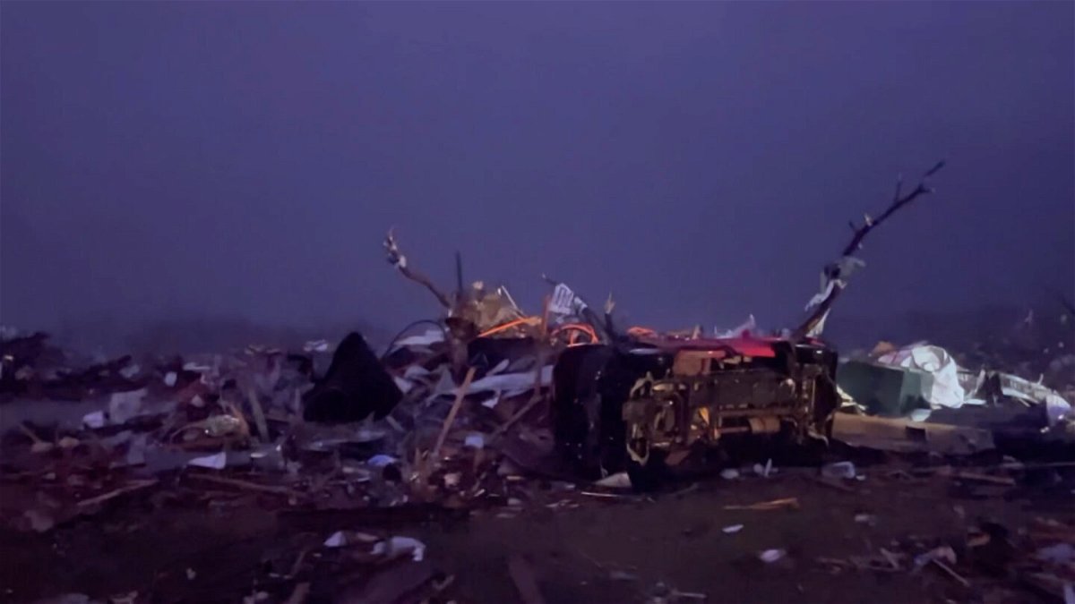 <i>Tim Jones/Nebraska Weather TV</i><br/>Tornado damage is seen in Rolling Fork