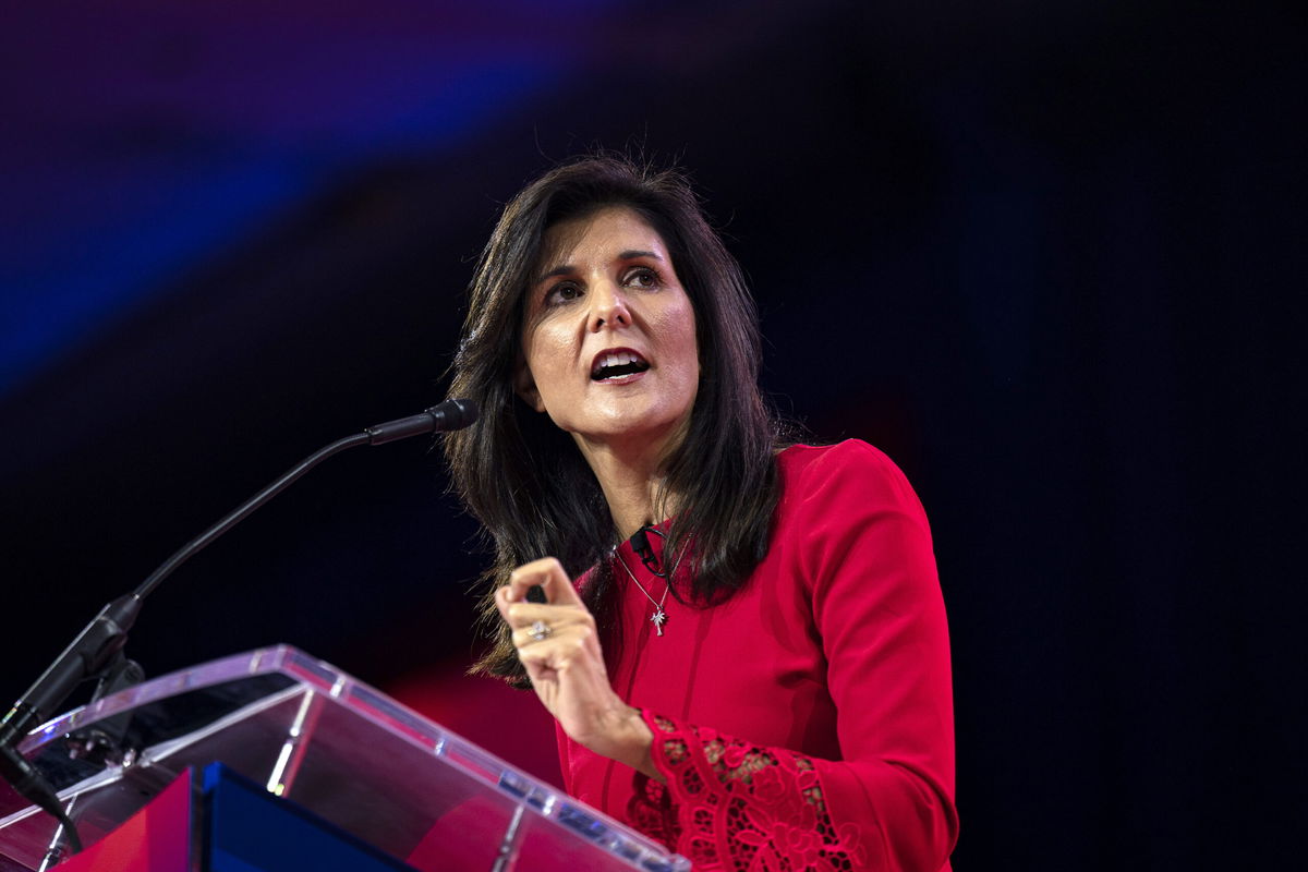 <i>Al Drago/Bloomberg/Getty Images</i><br/>Nikki Haley speaks during the Conservative Political Action Conference outside Washington