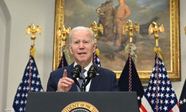 US President Joe Biden speaks in the Roosevelt Room of the White House in Washington.