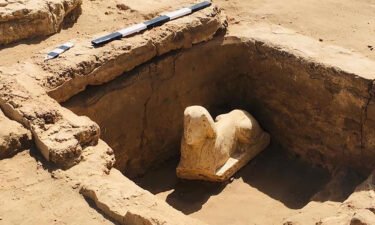 The smiling sculpture and the remains of a shrine were found during a university excavation mission in Qena