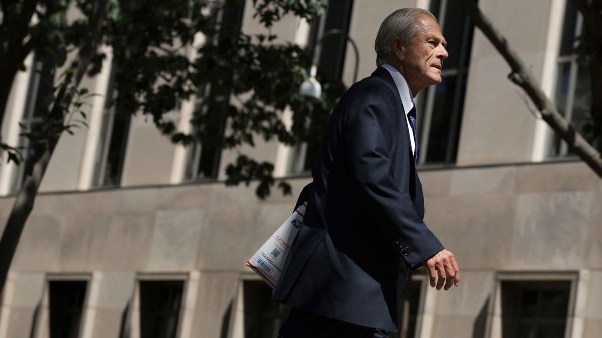 <i>Alex Wong/Getty Images</i><br/>Former Trump White House trade adviser Peter Navarro arrives at a district court for a motion hearing in August 2022 in Washington